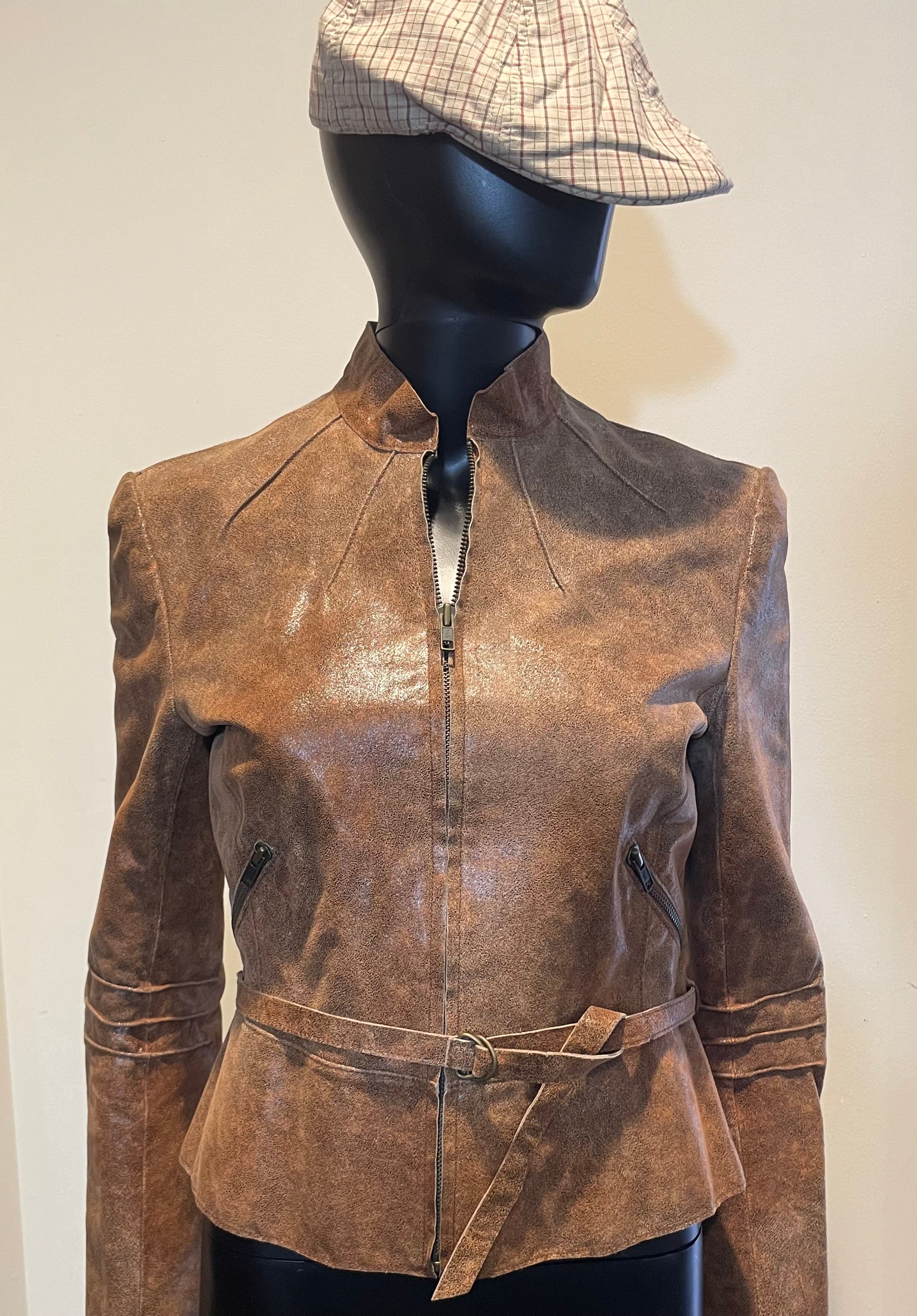 Armani Exchange belted distressed leather Jacket