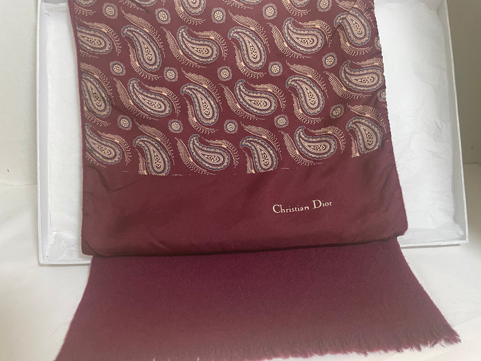 CHRISTIAN DIOR Classic 138x27cm Burgundy Wool 100% / Silk 100% scarf