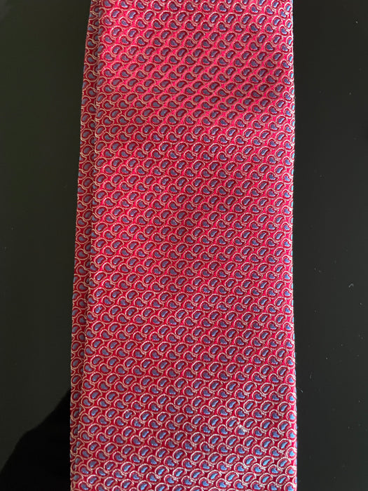 Saks Fifth Avenue  Mens 100% Silk   Red With Blue Tie