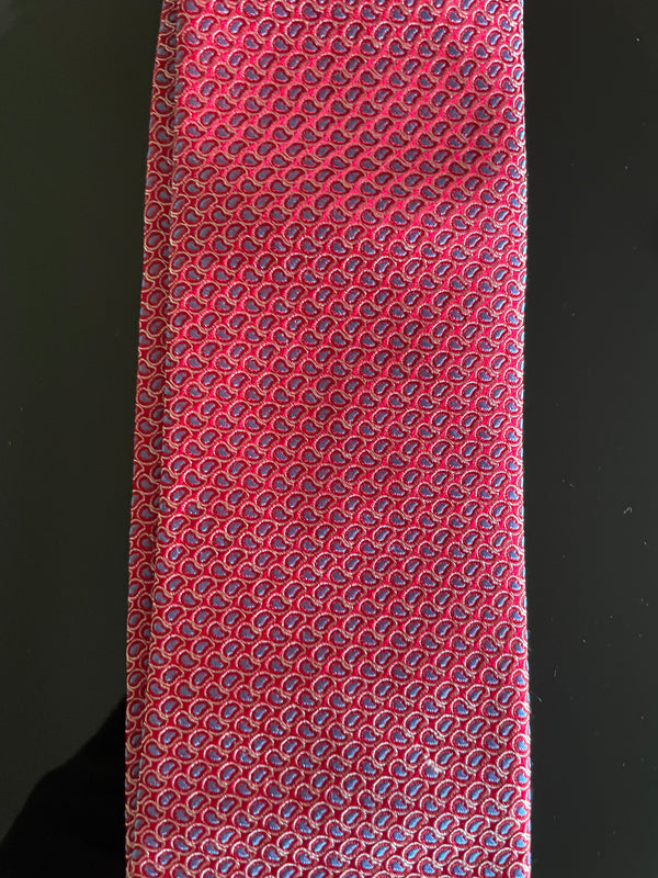 Saks Fifth Avenue  Mens 100% Silk   Red With Blue Tie