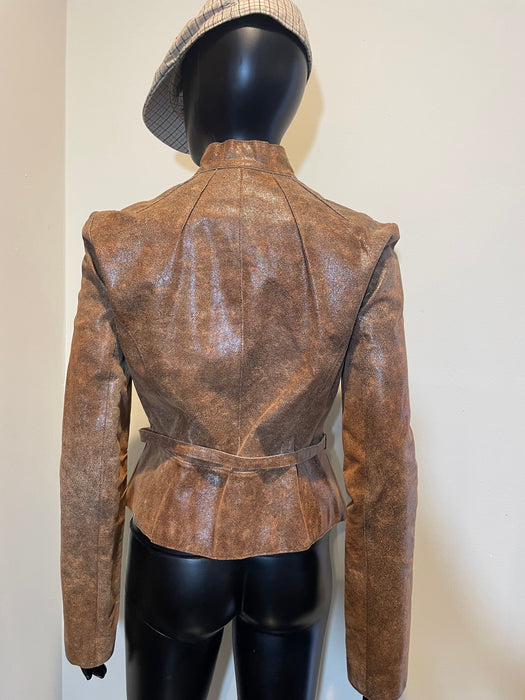 Armani Exchange belted distressed leather Jacket