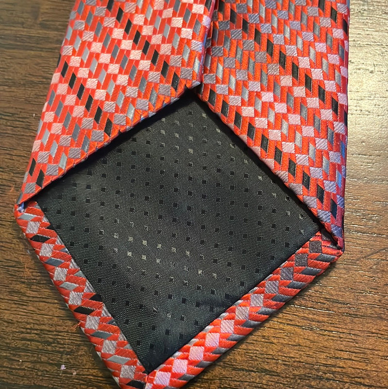 STACY ADAMS Signature Gold Striped Mini Squares 57x3.75 Microfiber Necktie Red
