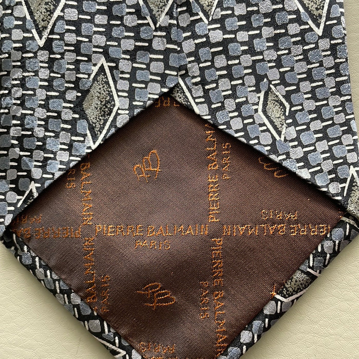 Pierre Balmain Men's gray and black  silk  tie with diamond  abstract pattern