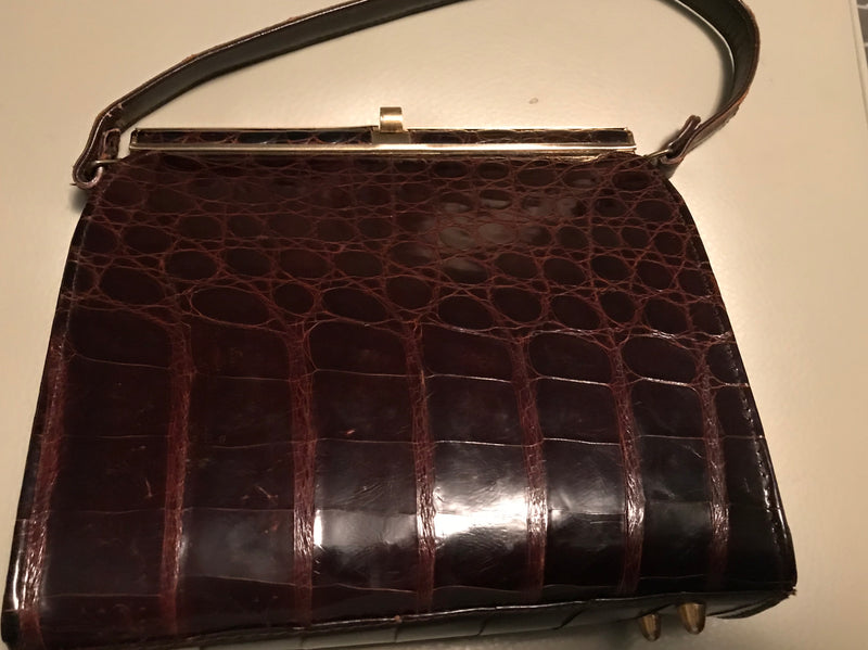 Vintage Alligator Handbag with Bar Closure Purse