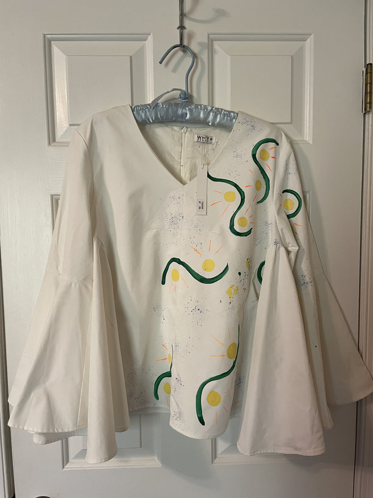 Beautiful  WHY Wear white wearable art blouse NTW  size XXL