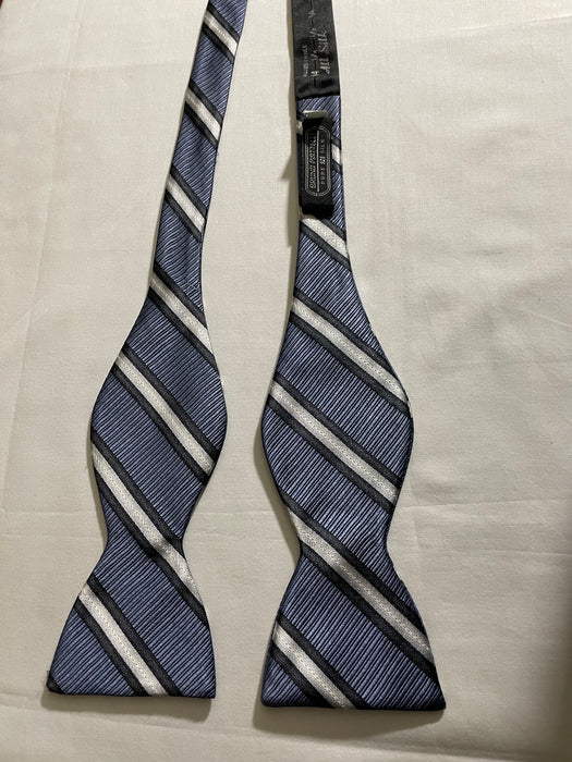 Bruno Piattelli bow tie, blue stripes/ black and gray