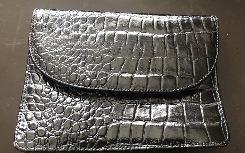 Vintage Bags by  Sylvia croc embossed patent leather double flap shoulder bag/clutch