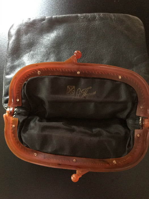 Vintage Signed St.Thomas Brown Leather Kisslock CLUTCH