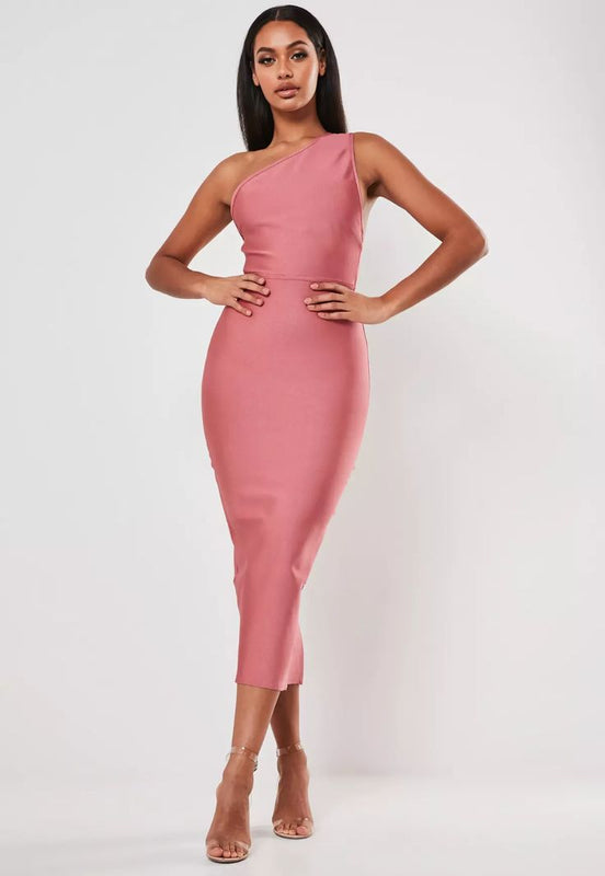 Missguided Premium Blush Bandage One Shoulder Midaxi Dress size 4