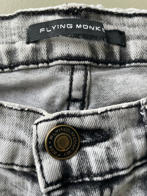 Flying Monkey Green Gray Distressed Denim Ankle Skinny Jeans Womens size 29