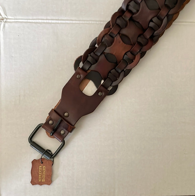 Boho Brown Woven Leather Loop Waist Belt size 2 XL