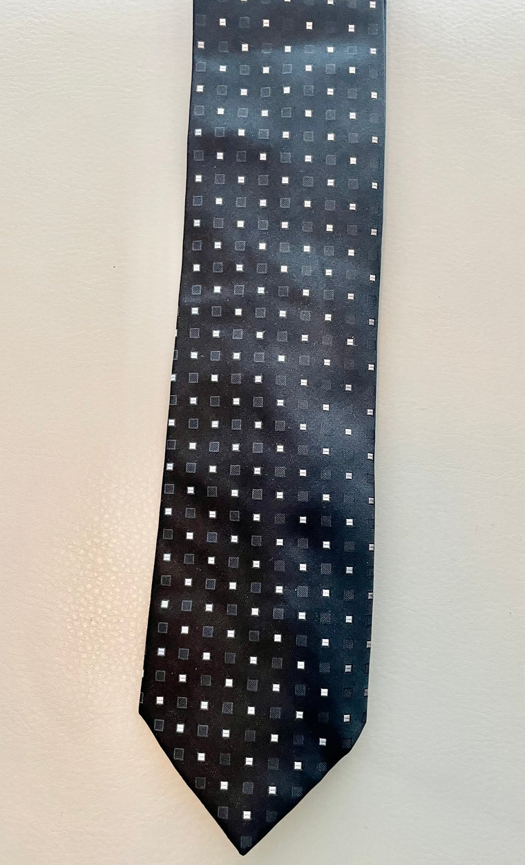 DKNY Black w/ White Polka Dots Kelly Neat 100% Silk Neck Tie