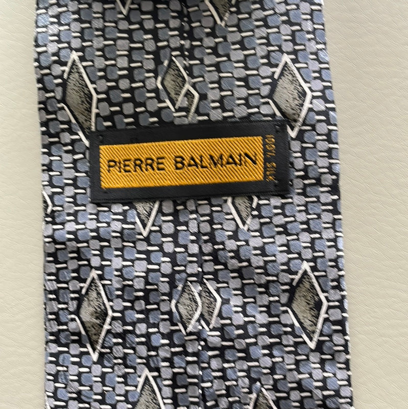 Pierre Balmain Men's gray and black  silk  tie with diamond  abstract pattern