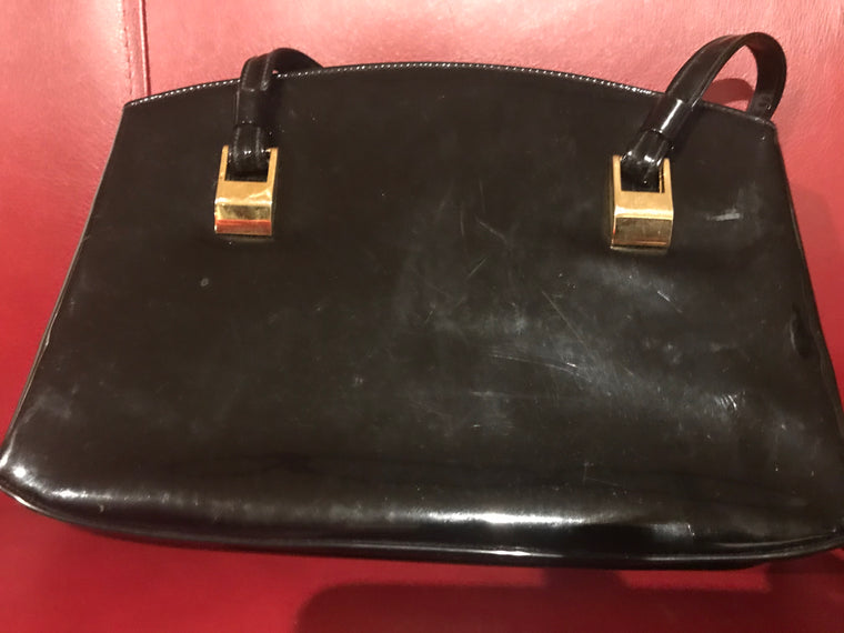 1960s Lewis Patent Leather Purse, Black Purse