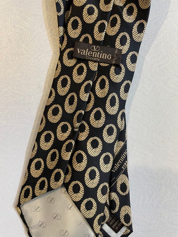 Vintage Valentino Men's Necktie  Gold ovals on black background Men's Cravatte Perfect Gift for Birthday or Fathers Day