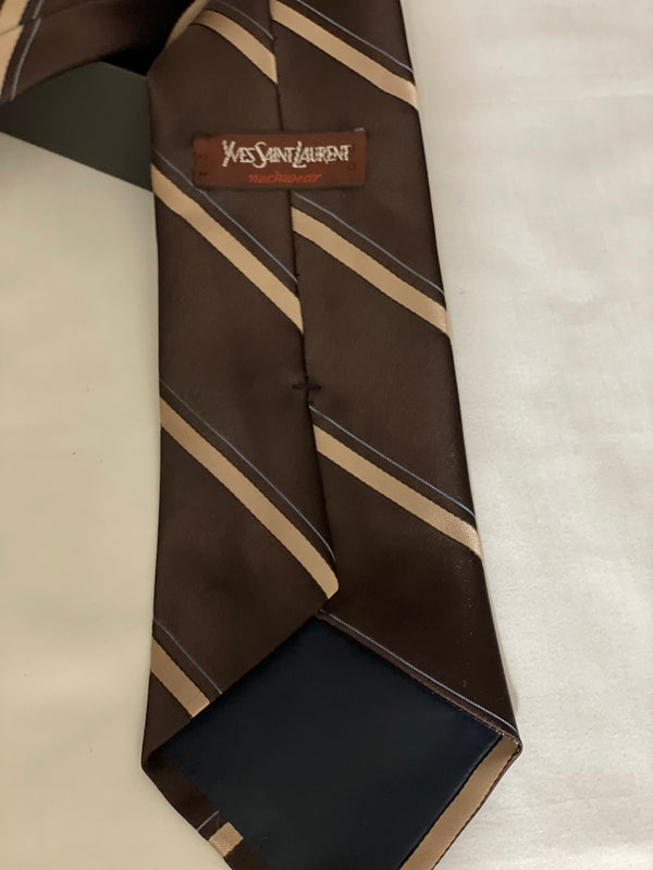 Yves Saint Laurent Mens Vintage Striped Tie Brown Yves Saint Laurent