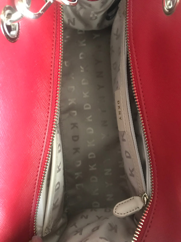 DKNY Handbag Monogram Brown Red Trim