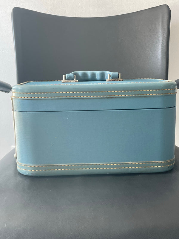 RARE Vintage La Parisienne By Crown Luggage 14” Blue Train Box 1940s? Side Open