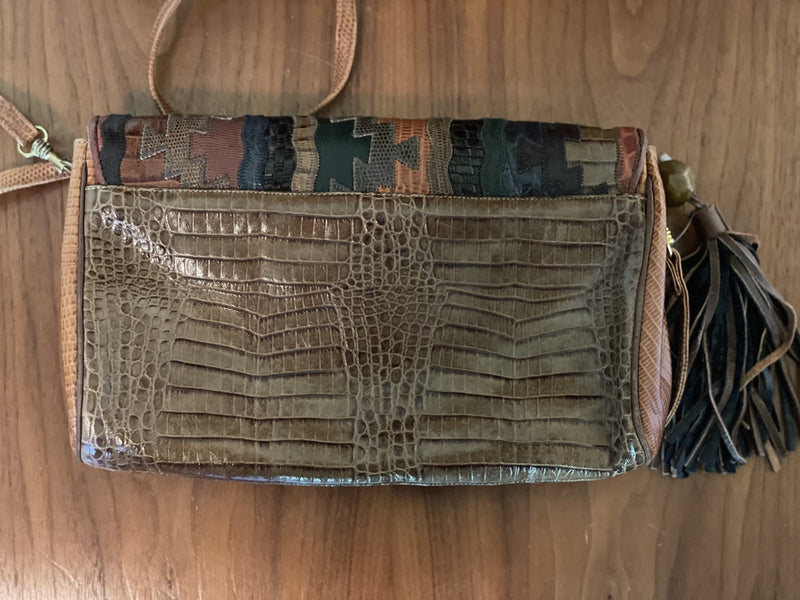 Vintage Sharif Multicolor Leather Bag / Metallic Leather Bag / Small Patchwork Bag