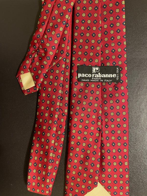 Vintage Paco Rabanne Burgundy blue and gold Necktie