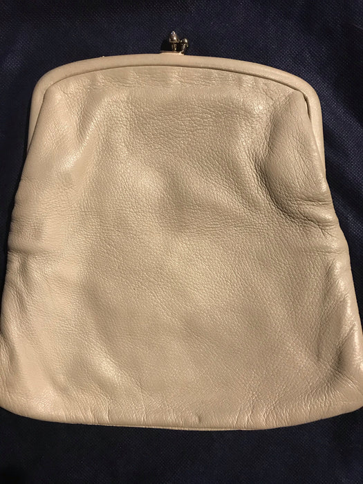 Vintage 1950s  Soft Tan Leather Fold Over Evening Bag Clutch Purse