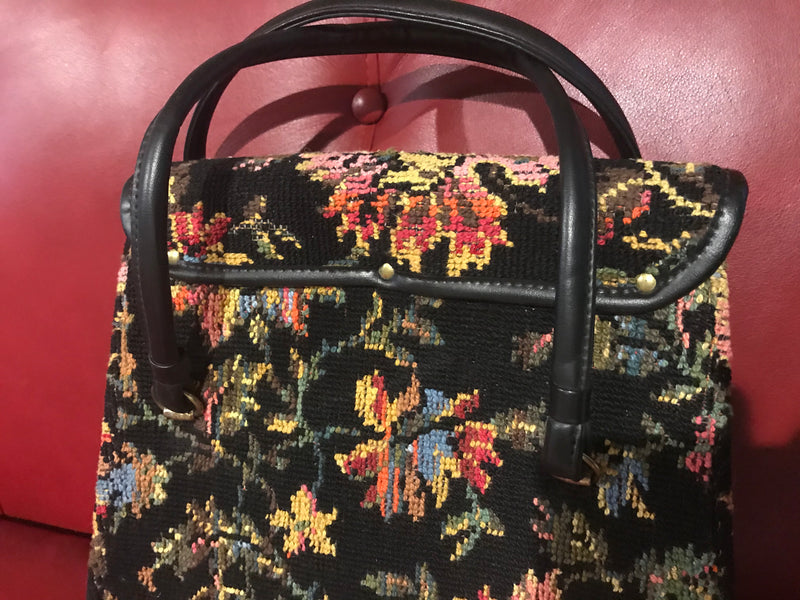 Vintage Olla' 1950's - 1960's Floral Tapestry Carpet Bag