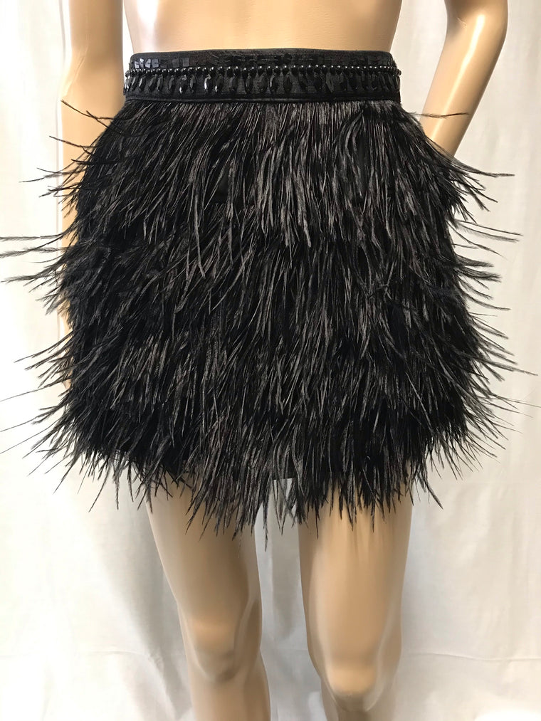 Express Black Ostrich Skirt