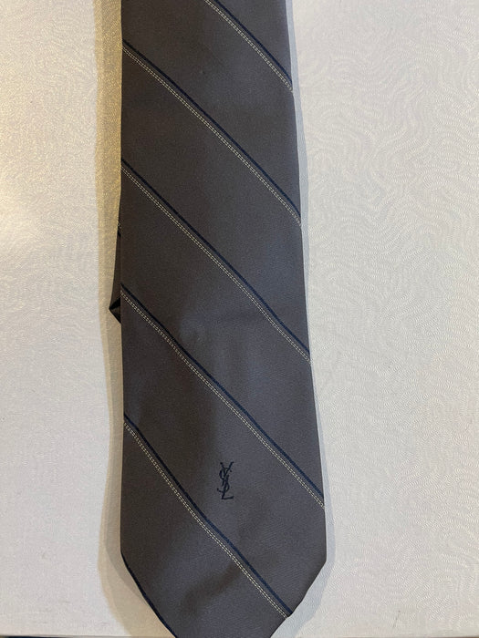 Vintage Saint Laurent Men's Striped Tie Gray , black, and white Yves Saint Laurent