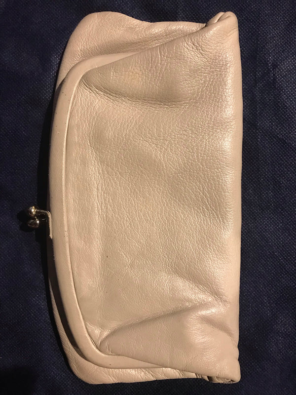 Vintage 1950s  Soft Tan Leather Fold Over Evening Bag Clutch Purse