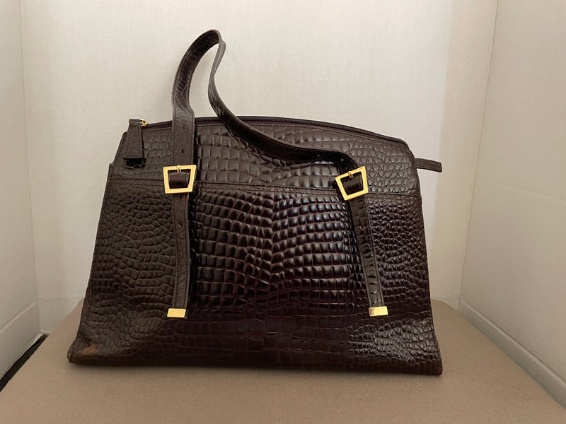 Etienne Aigner Croco Embossed Leather Handbag Tote Bag Purse