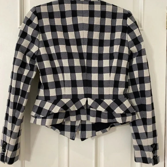 Tracey Reese plaid peplum lightweight jacket. Long sleeves, printed lining