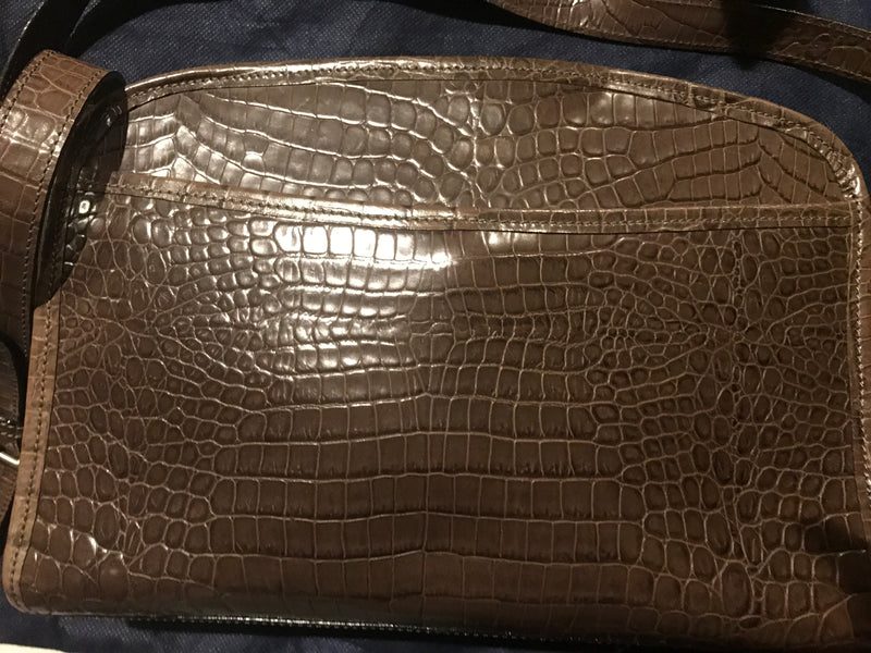 Talbots Olive Croc Embossed Leather Crossbody Handbag