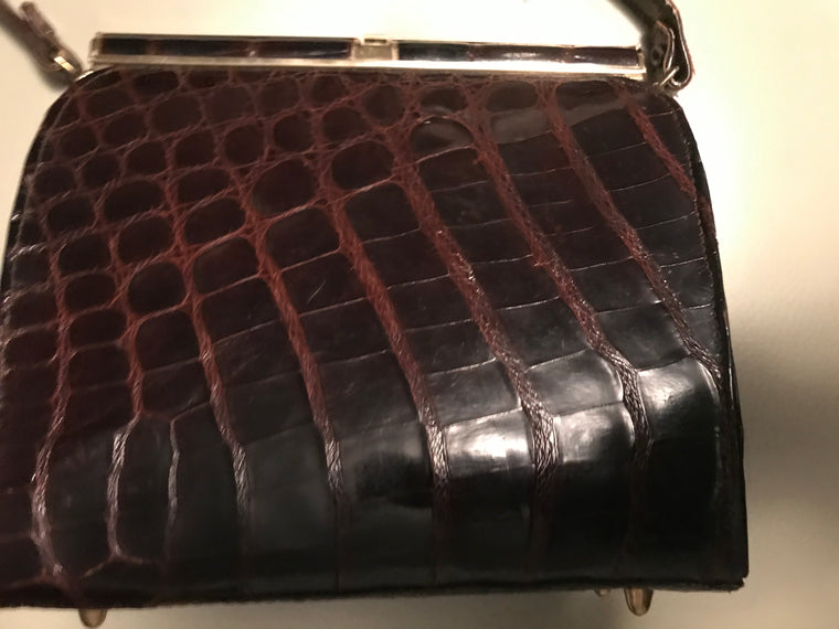 Vintage Alligator Handbag with Bar Closure Purse