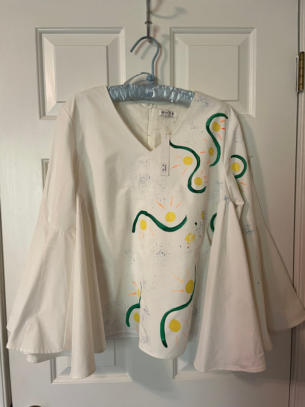 Beautiful  WHY Wear white wearable art blouse NTW  size M