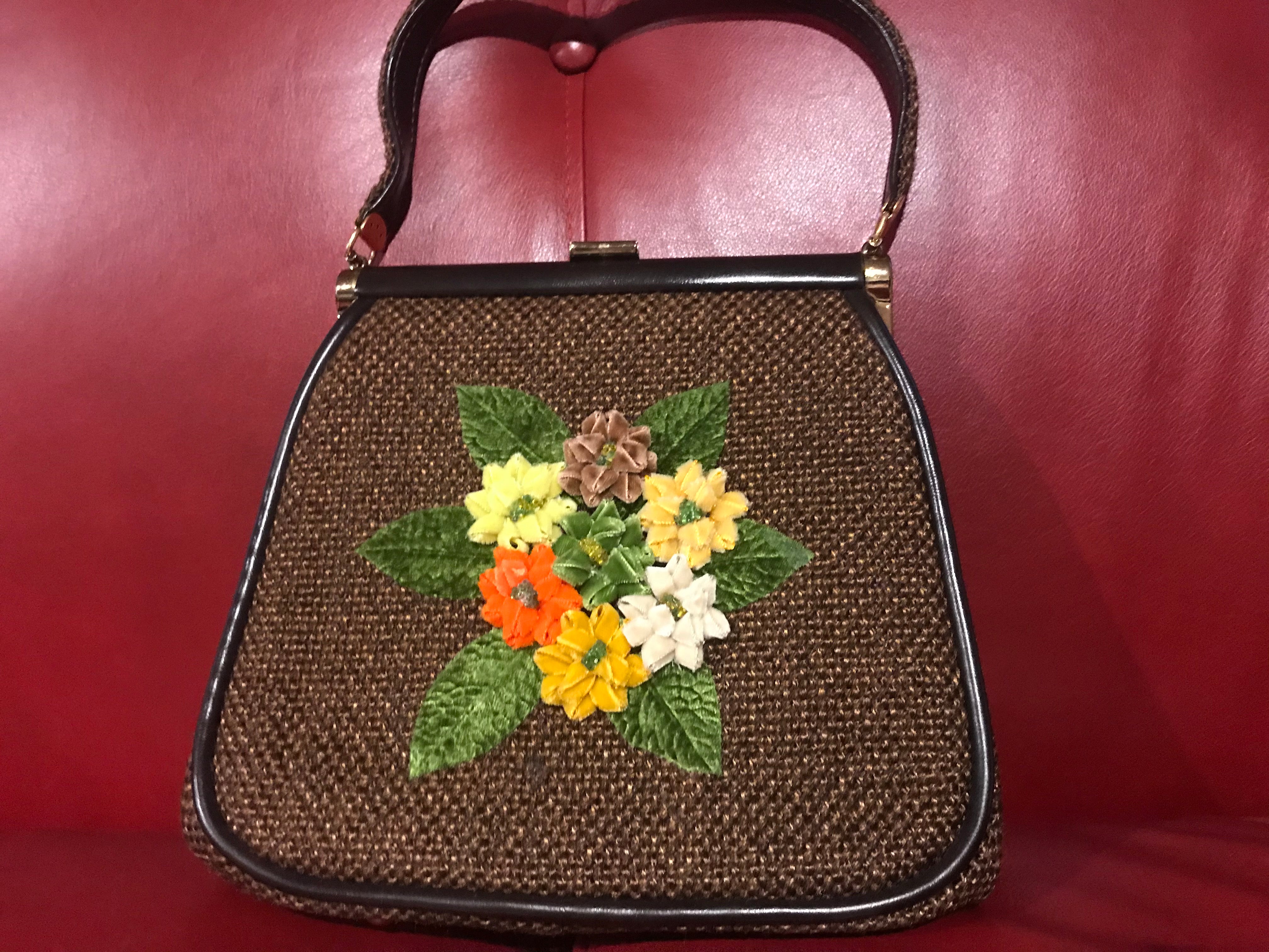 Vintage Handbag Tapestry Julius Resnick Miami JR Purse Floral 