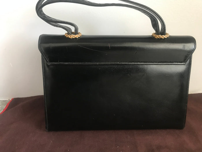 Marchioness purse | Vintage 60s black leather kelly bag purse | 1960s Marchioness leather handbag