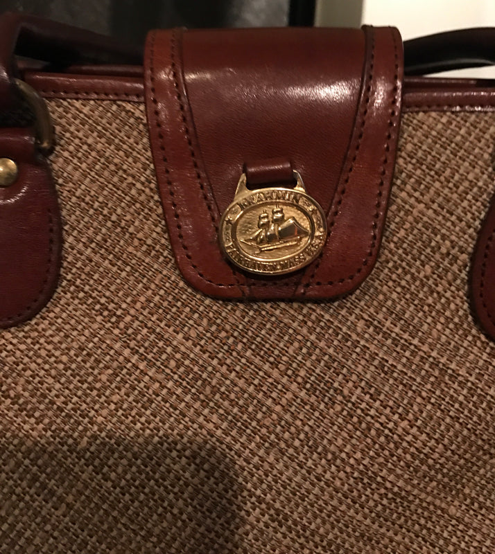 Brahmin Vintage Woven Leather Straw Doctor's Satchel Cognac Color Wonderful Handbag