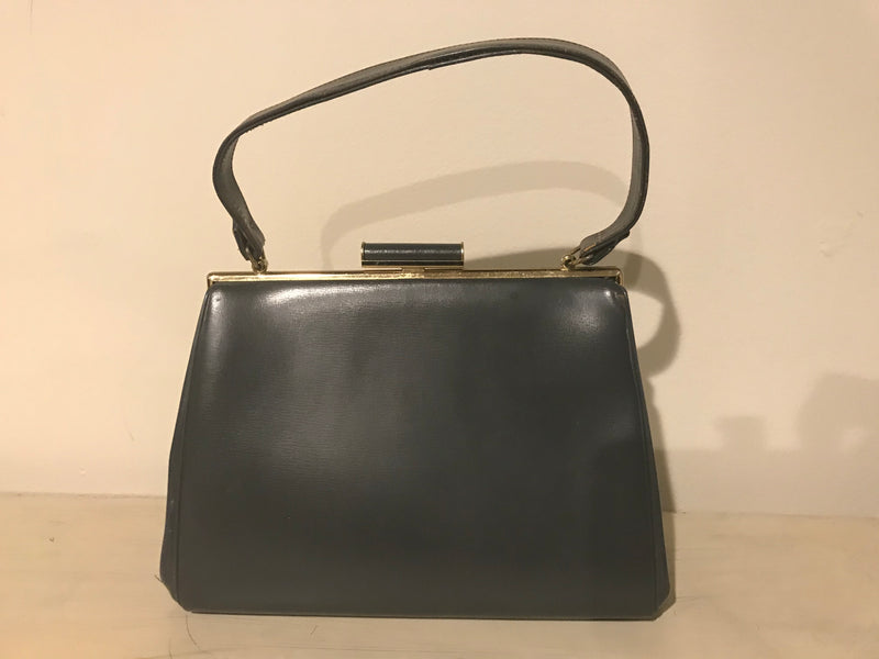 Vintage Gray Leather Handbag By Elite Handbags One Strap Handle