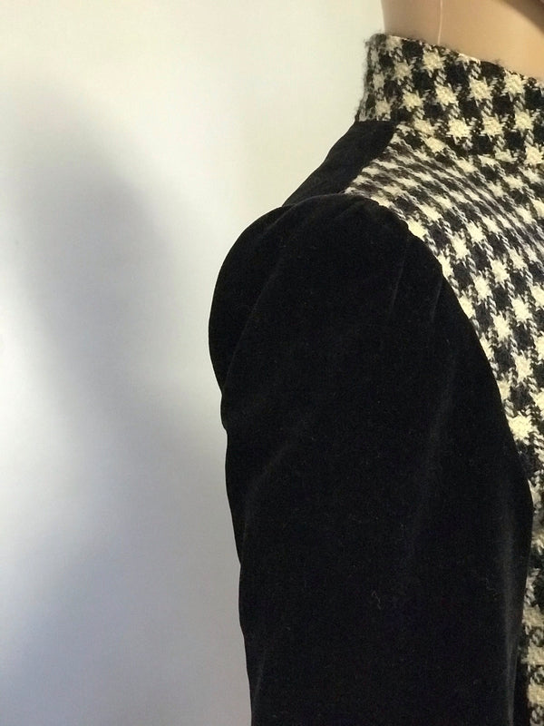 Vintage Houndstooth and Velvet Crop Jacket with Velvet Buttons