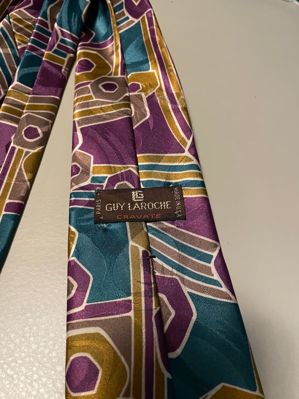 Vtg. Guy LaRoche 100% Silk Bright Abstract Tie