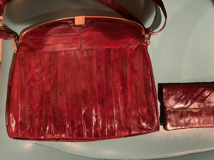 SALE Deep Red Eelskin Shoulder Handbag Vintage 1970s