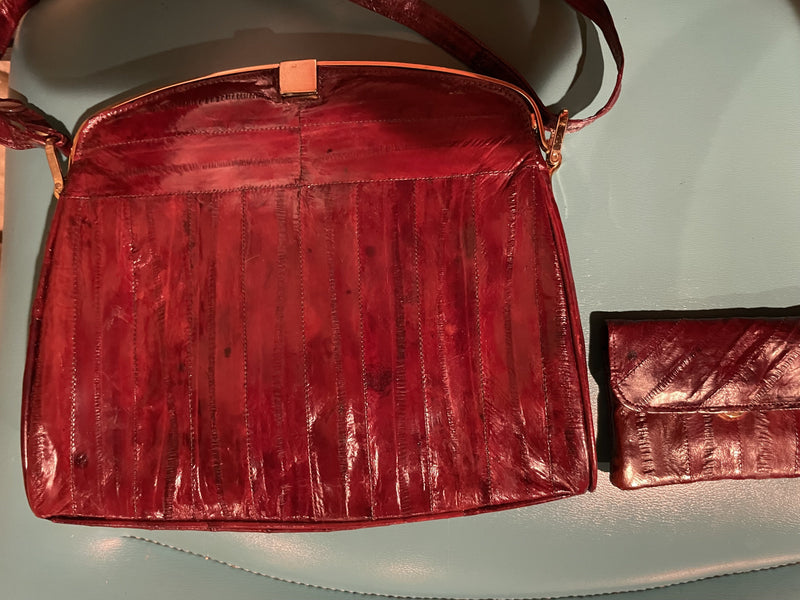 SALE Deep Red Eelskin Shoulder Handbag Vintage 1970s