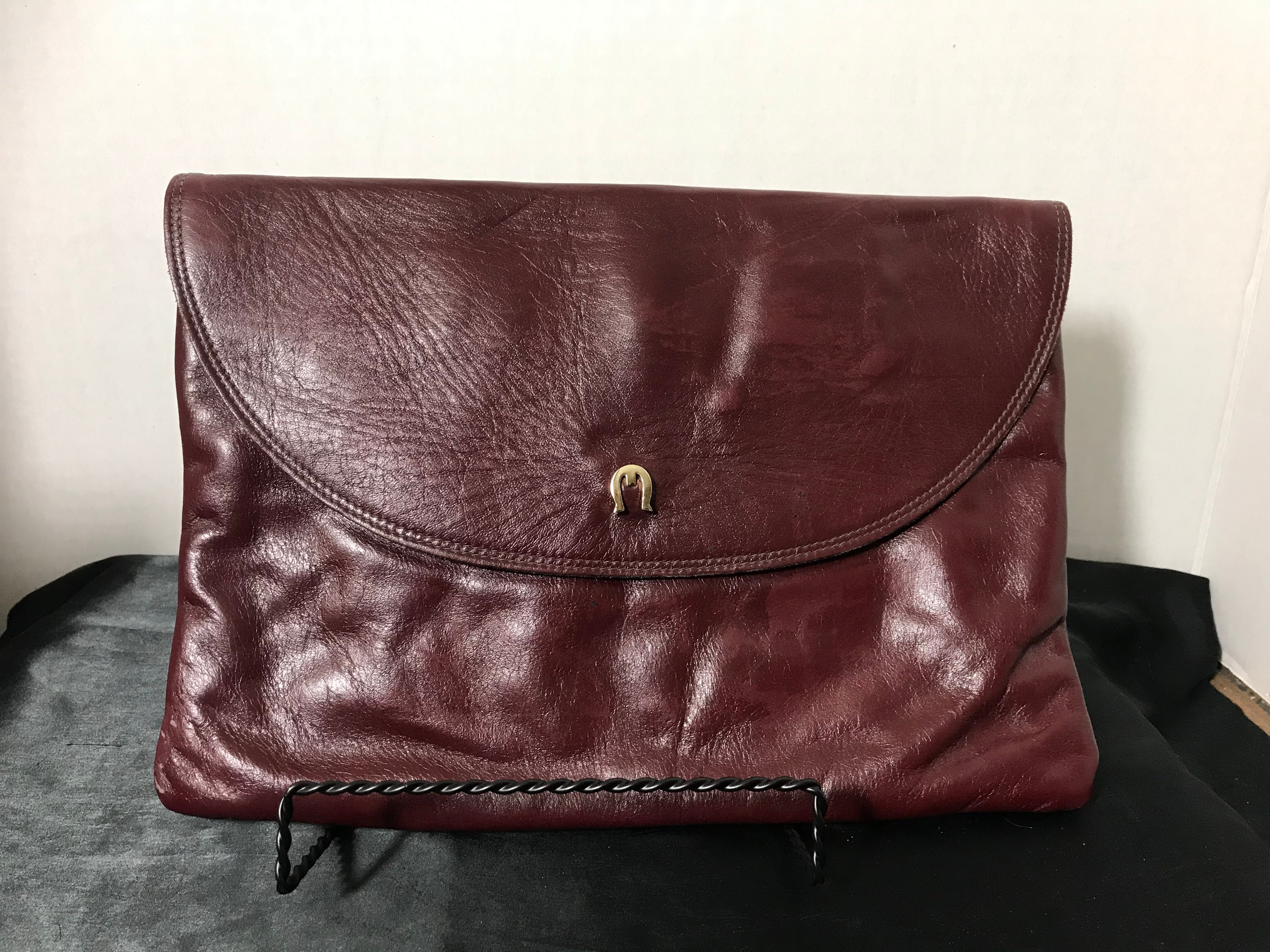 Vintage Etienne Aigner Burgundy Genuine Leather Clutch Bag