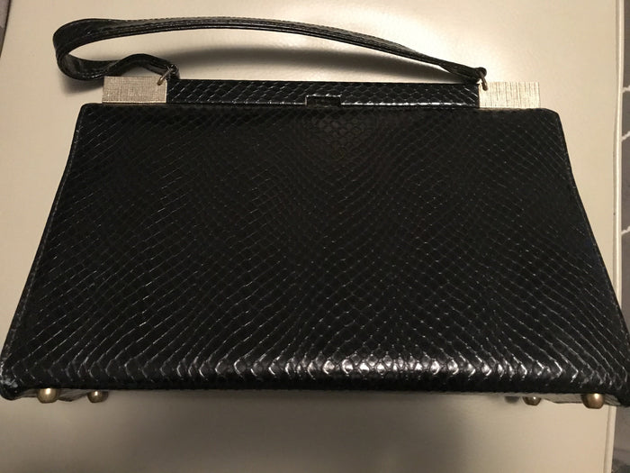 Vintage Faux Snakeskin Suede Air Step Handbag Purse  Black