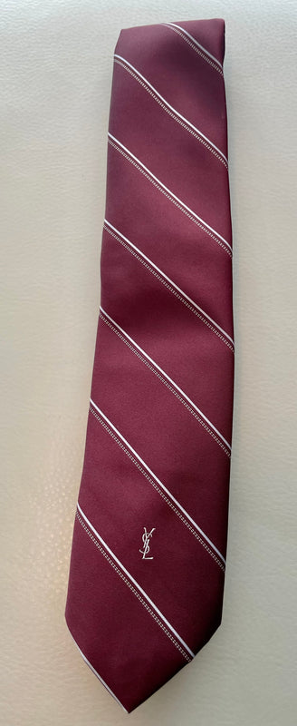 Yves Saint Laurent Men's Vintage Burgundy and white stripe Tie