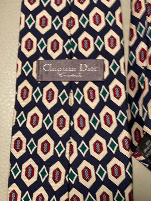 CHRISTIAN DIOR  Cravates Blue, Burgundy, Green and Cream Tie