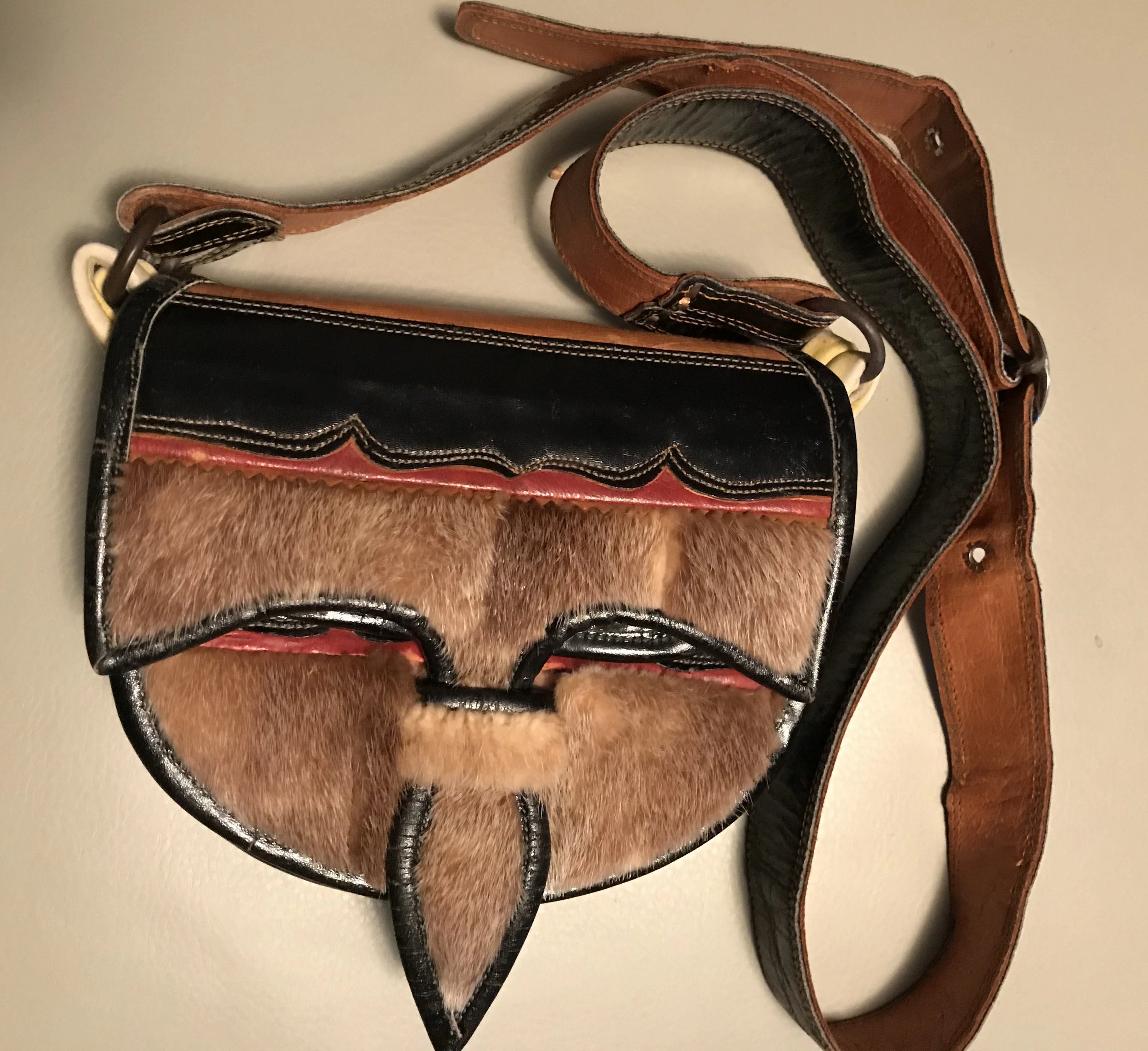 VTG Colombian Carriel Genuine Leather Fur Unisex Satchel Messenger Bag /Purse