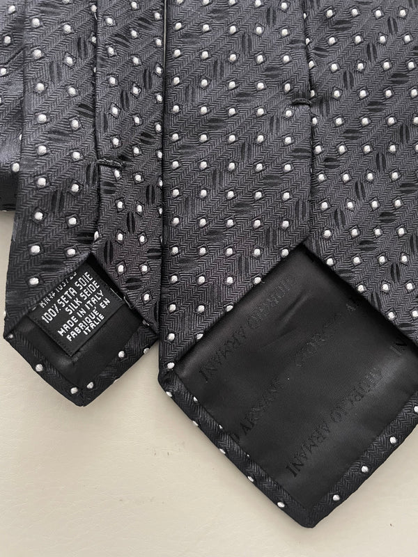 Giorgio Armani Black and White polka dot 100% Silk Designer Tie Italy