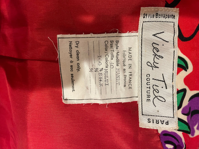 80s Vicky Tiel Couture Red & Black Damask Jacket Evening Jacket
