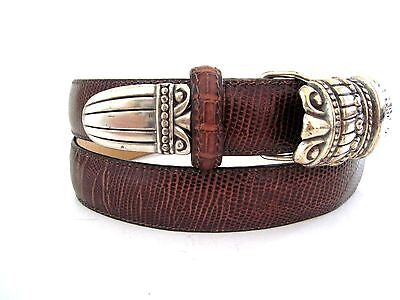 BRIGHTON Women's Brown Lizard Embossed Leather Silver Tone Buckle Tip Size S